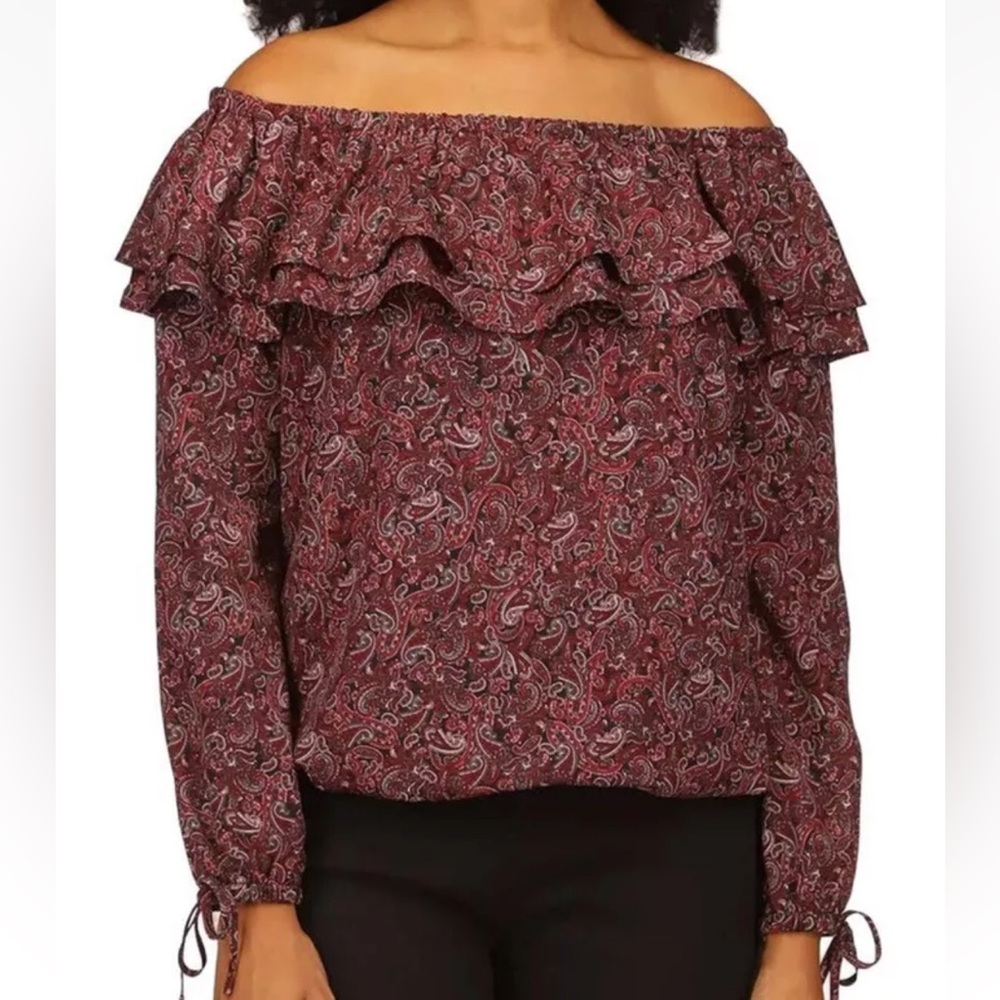 MICHAEL MICHAEL KORS Womens Burgundy Unlined Cuffs Elasticized Top Size S